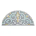 Half round entryway doormat, high elastic silk loop floor mat with vintage blue yellow scroll pattern - Lily of the Valley