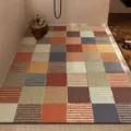 Alfombra geométrica multicolor a cuadros y rayas, elegante felpudo antideslizante para el hogar. - Cuadros Coloridos Estilo 8