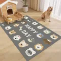 Cartoon dog pattern gray pet mat, anti-slip waterproof PVC mat, cute household dog mat variant. - Dog Family Gray