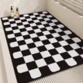 Black and white checkered bathroom mat, non-slip shower loop loofah floor mat for home daily use. - 45x70cm / Checkerboard Black Grid