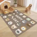 Cute cartoon dog print PVC pet mat waterproof non-slip easy clean floor rug for home use - Dog Family Brown