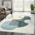 Modern abstract geometric rug with blue and green shapes, soft faux cashmere for living room. - 1027JHXT-6