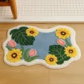 Vista dettagliata del grazioso tappeto floreale con girasoli luminosi e morbida consistenza. - Stile 5