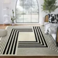 Modern geometric black and white area rug for living room bedroom minimalist floor decor detail. - 1027JHXT-9