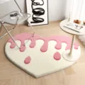 Tapis moelleux en forme de cœur avec motif rose dégoulinant, tapis de salon doux. - 60*60cm (Fausse cachemire) / Crème de Fraise