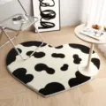 Tapis en peluche motif vaches en forme de coeur, tapis de sol moderne minimaliste salon. - 60*60cm (Fausse cachemire) / Motif Vache