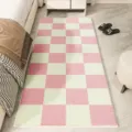 Pink and yellow checkered plush rug, soft anti-slip floor mat for bedroom, living room decor. - Winter Style 12