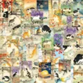 Vintage Japanese ukiyo-e cat stickers detail showing cute cartoon art waterproof materials. - 50 Sheets