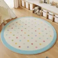 Round kids room carpet with colorful polka dots and blue border soft plush floor mat decor - 60*60cm / Round Blue Candies