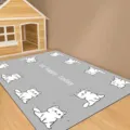 Dettaglio tappeto da pavimento con gatto cartoon grigio, moquette lavabile antiscivolo. - 60x120cm Pulizia Facile / Tappetino per Animali 13