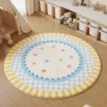 Alfombra redonda de imitación cachemira para habitación infantil, antideslizante, suave y duradera. - 60*60cm / Franja Amarilla Estrellas Coloridas