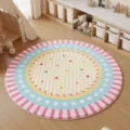 Alfombra redonda suave para niños, alfombra de guardería en tonos pastel, estera de juego. - 60*60cm / Franja Rosa Topos Coloridos