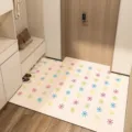 Non-slip PVC entryway floor mat with colorful floral pattern, easy-clean home hallway rug variant - Mist Moon Style E