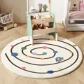 Bellissimo tappeto rotondo scandinavo per bambini con motivo pianeti spaziali soffice - Cielo Stellato ad Orbita Tonda