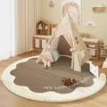 Cute round plush children rug for nursery room, soft fluffy imitation cashmere floor mat decor. - Round Cream Coffee
