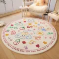 Cute cartoon round rug for living room, soft imitation cashmere floor mat with sweet doodle design. - Happy Graffiti