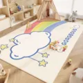 Tappeto morbido per bambini con disegno arcobaleno e nuvola fondo antiscivolo lavabile - 60x60cm (Velluto di Cristallo) / Cielo Romantico