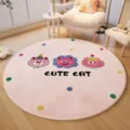 Round pink cute cartoon cat living room rug, soft imitation cashmere floor mat for bedroom. - Polka Dot Cat A
