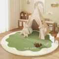 Round kids room rug plush soft non slip green white nursery carpet for home decor - Round Cream Matcha