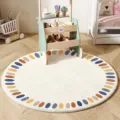 Tappeto rotondo in cashmere sintetico con bordi a motivi ovali colorati per camera e soggiorno. - Tavolozza di Colori Tonda