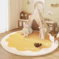 Fluffy round area rug for kids room and living room cozy imitation cashmere carpet - Round Cream Egg Yolk