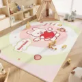 Simpatico tappeto da pavimento in peluche con coniglio bianco per stanza dei bambini accogliente - 60x60cm (Velluto di Cristallo) / Coniglietto Dolce