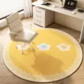 Round yellow living room rug with cute flower pattern, soft imitation cashmere home decor. - Round Egg Yolk Three Flowers