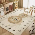 Alfombra de dibujos animados para niños con león y diseño de alfabeto suave y resistente - León Lindo