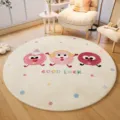 Round cute cartoon living room rug, imitation cashmere warm floor mat for home decor - Pink Pom-Pom
