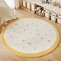 Round children room carpet with colorful alphabet letters print, cozy living room floor mat. - Round Yellow Letters