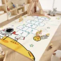 Children space theme hopscotch play rug, cute astronaut and cloud numbers kids room carpet. - Jumping Starry Sky