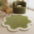 Fluffy flower-shaped rug in avocado green and white, soft imitation cashmere for cozy rooms. - Shaped Avocado