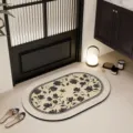 Ovale badmat met bloemenprint, antislip absorberende deurmat voor thuis in de hal. - Orchidee Warmte
