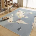 Alfombra de mapa del mundo azul con bonitos animales de dibujos animados, alfombra suave salon - Viajar por el Mundo