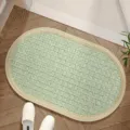 Oval green woven pattern bath mat, absorbent diatomaceous earth doormat for bathroom, soft. - Waffle Plaid Oval