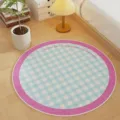 Fresh round living room carpet, children's room easy-care imitation cashmere rug for home. - Round Sea Salt Plaid
