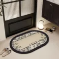 Ovale badmat antislip absorberende vloermat elegant bloemenmotief voor huisdeur decor - Tuinfeest