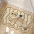 Fluffy Cute Cat Bathroom Floor Mat Absorbent Non-Slip Rug for Home Doorway Decor. - Shaped Wavy Cat Beige