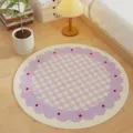 Cute round living room rug with purple plaid and scalloped border, cozy bedroom decor rug. - Round Taro Plaid
