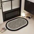 Ovale absorberende deurmat, zwart-grijs marmerpatroon badmat voor moderne entree thuis - Guiduo