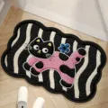 Cute cartoon cat tufted floor mat, non-slip wavy rug for bathroom, living room and doorway. - Shaped Wavy Cat Pink