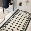 Bathroom Anti-Slip Loop Mat Black White Geometric Floor Mat Shower Room Waterproof Rug - Luli Bathroom