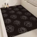 Black floral bathroom mat, anti-slip shower floor mat, quick drainage PVC foot mat for home. - 45x70cm / Black Background Cycle Floral Forest