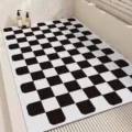 Modern minimalist black and white checkered bathroom floor mat non-slip anti-dirt shower mat - 45x70cm / Black Grid Interval