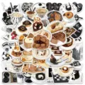 50pcs lindos pegatinas de postre de café vinilo impermeables para maleta ordenador portátil - 50 Piezas/Paquete