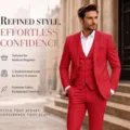Costume 3 pièces homme coupe slim mariage affaires blazer gilet pantalon rouge élégant - XS / Rouge