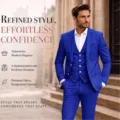 Men's Royal Blue Three-Piece Slim Fit Formal Business Wedding Suit Set for Men - Royal Blue