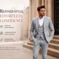Men's Grey Slim Fit 3-Piece Business Suit Wedding Formal Wear Jacket Vest Trousers - Light Gray