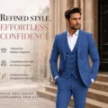 Mens 3 Piece Slim Fit Suit Business Wedding Formal Jacket Vest Pants Outfit Set Blue - Navy Blue