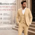 Men's slim fit 3-piece business suit set, perfect for weddings, formal events, and professional wear. - Ginger Yellow